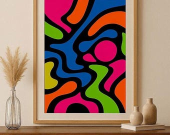 Neon Abstract Art Print | Bold Modern Home Decor (Digital Download)