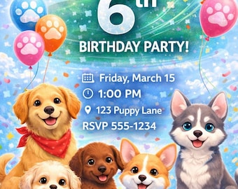 Welpe Geburtstagseinladung, Kinderhundeparty einladen, benutzerdefinierte digitaler Download