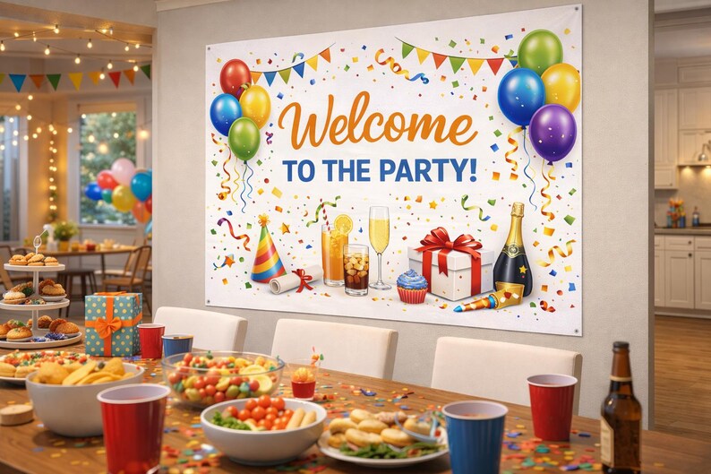 Welcome to the Party Sign | Colorful Printable Party Decor (digital ...