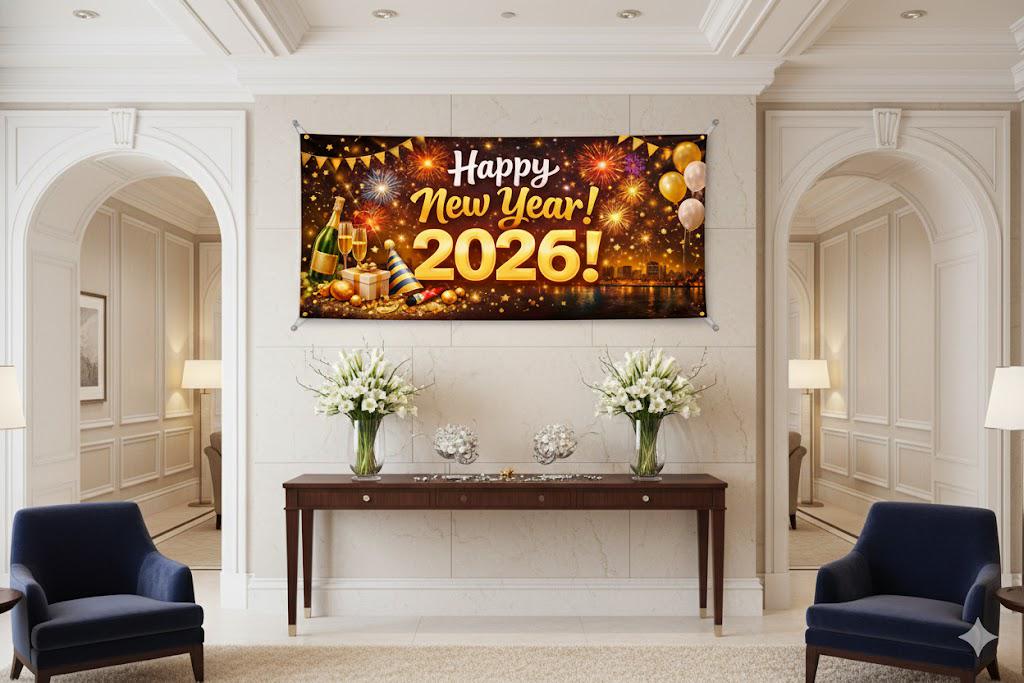 Happy New Year 2026 Banner Printable | New Years Eve Party Decor ...