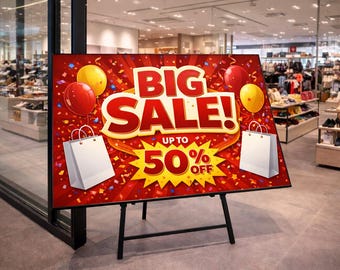 Cartel de gran oferta imprimible / Cartel de oferta horizontal / Cartel con hasta un 50 % de descuento / Cartel de oferta minorista / Banner de oferta de tienda / Descarga digital