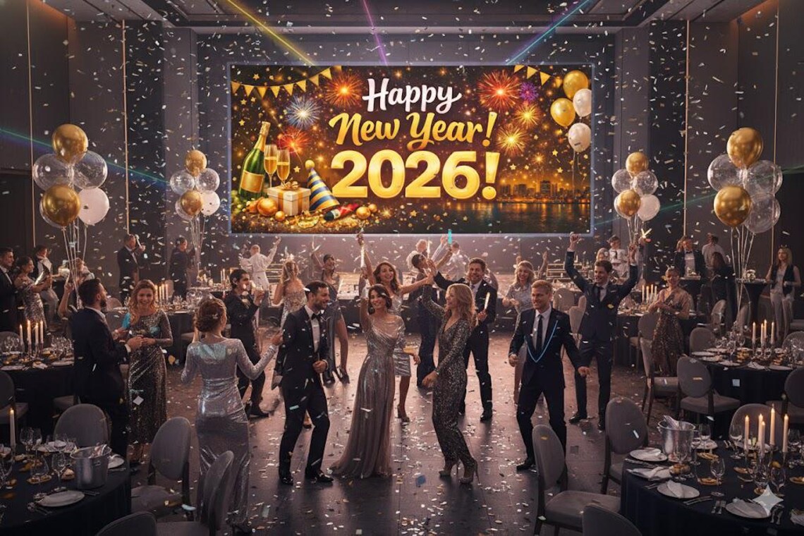 Happy New Year 2026 Banner Printable | New Years Eve Party Decor ...