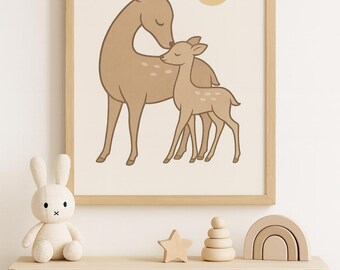 Deer Family Nursery Art | Minimalist Woodland Print (Digital Download)