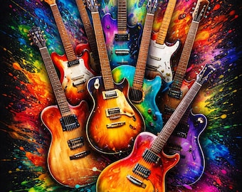 Abstract Guitar Art Print | Colorful Music Room Decor (Digital Download)