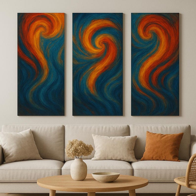 Abstract Triptych Wall Art Set – 3 Piece Swirl Painting | Modern Home ...