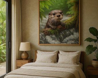 River Otter Wandkunst | Dschungel Wildtiere Poster | Tropischer Wald Kinderzimmer Dekor | Natur Tier Kunstwerk