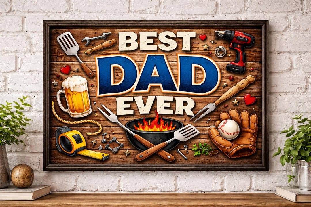 Best Dad Ever Printable Wall Art, Father’s Day Gift for Dad, Man Cave ...