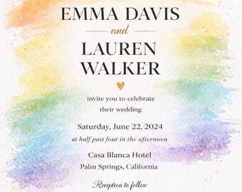 LGBTQ Hochzeitseinladung, Regenbogen Pride Invite, Bunte Lesbische Hochzeit (Digitaler Download)