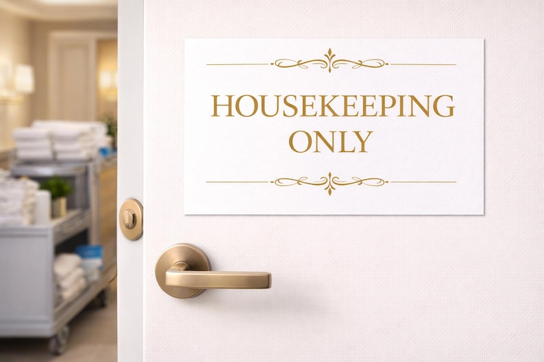 Housekeeping Lettering Housekeeping Only Sign Printable | Elegant Hotel Staff Sign | Gold ...