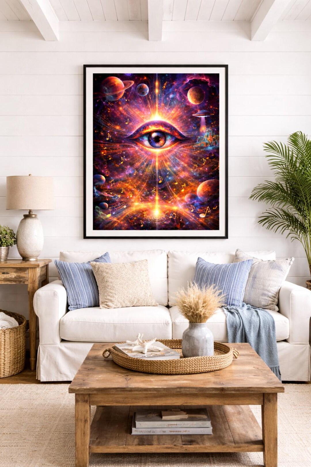 Psychedelic Cosmic Music Art Print, Surreal Space Decor (digital ...