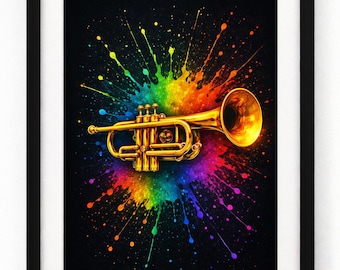 Trumpet Wall Art | Colorful Music Artwork | Jazz Instrument Print | Music Lover Decor | Digital Download