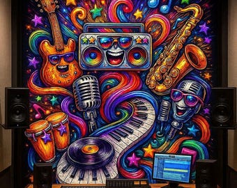 Psychedelic Music Art Print – Colorful Instrument Wall Decor (PDF Files Included )
