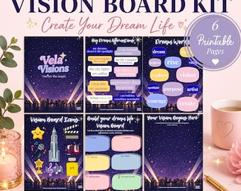Kit imprimible para crear un tablero de visión / Planificador de vida de ensueño en PDF / Plantilla para tablero de manifestación / Cuaderno de trabajo para establecer metas