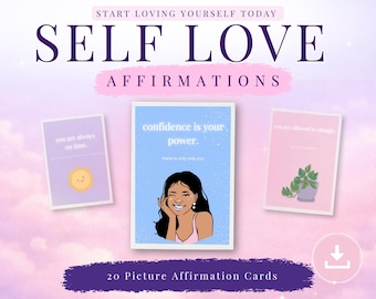 Tarjetas de afirmaciones con imágenes para el amor propio / Mazo para aliviar la ansiedad y sanar / Afirmaciones fotográficas con estética suave / Descarga digital