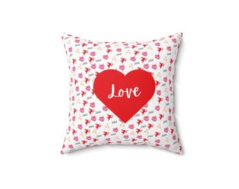 Czerwona poduszka z sercem | Poduszka dekoracyjna na Walentynki
