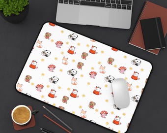 Podkładka na biurko Kawaii | Wzór zwierzęcy, antypoślizgowy neopren