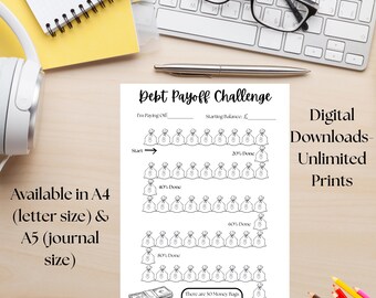 Wyzwanie spłaty długu do druku, śledzenie oszczędności (pobieranie cyfrowe, format A4/A5)