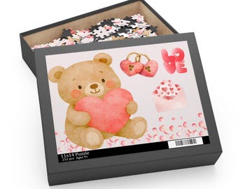 Puzzle w kształcie serca misia | Prezent na Walentynki