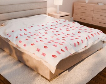 Różowy koc walentynkowy | Welurowy pluszowy pled