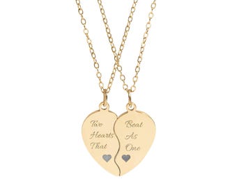 Zestaw naszyjników z grawerowanym sercem | Podzielone serce ze stali nierdzewnej, biżuteria dla par