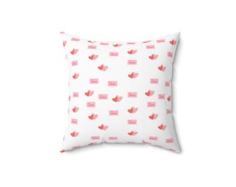 Poduszka walentynkowa z różowymi sercami | Kwadratowa poduszka dekoracyjna, wzór akwarelowy