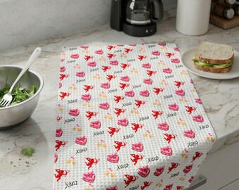 Ręcznik kuchenny na Walentynki | Wafelkowy splot Kupidyna i Ciasta