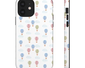 Wytrzymałe etui z motywem akwarelowych balonów na ogrzane powietrze | Etui na telefon z pastelowym wzorem nieba