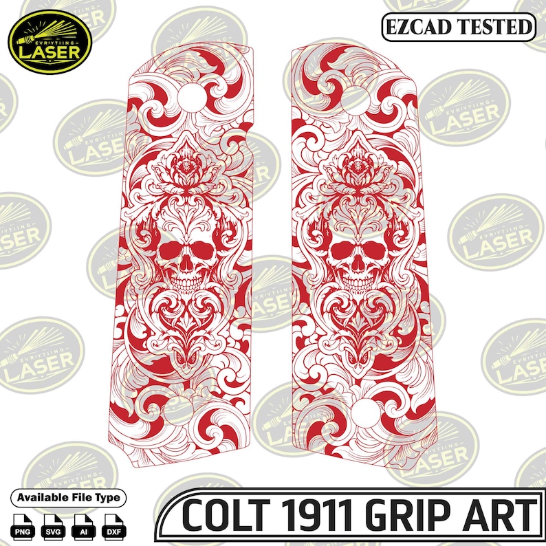 Colt1911 Grip Scroll With Skull Engraving Art | Laser Design - Etsy