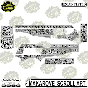 May include: Black and white scroll art design, featuring intricate floral patterns. The design includes various shapes and sizes, with the text "MAKAROVE SCROLL ART" at the bottom. The image also includes file type icons.