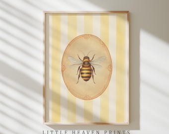 Whimsical Bee Digital Print - Vintage Nursery Room Decor, Neutral Farmhouse Baby Wall Art, Cute Cottagecore Printable, Instant Download
