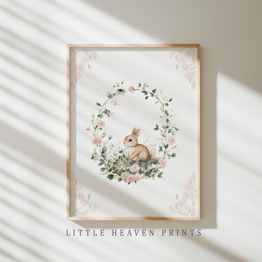Cottagecore Watercolor Rabbit Art - Neutral Nursery Printable, Sweet ...