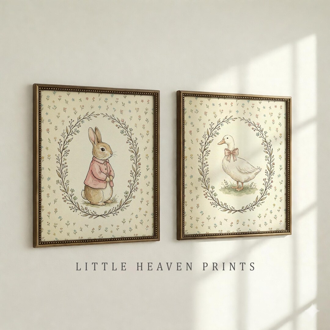 Bunny and Goose Prints - Printable Nursery Wall Art Set of 2, Baby Girl ...