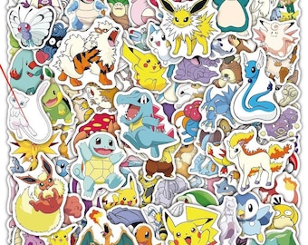 Cartoon Waterproof Stickers, Kawaii Decals for Laptop, Water Bottles( POCKET MONSTER 100PIECES)