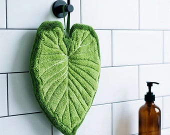 Leaf Shaped Hand Towel | Absorbent Coral Fleece, Boho Bathroom Decor