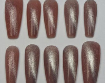 Uñas postizas cromadas estilo Y2K: Rosa ojo de gato largo, Glamour futurista