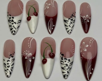 Y2K Medium Almond Press On Nails: Pink French Tip, Chrome, Ombre, Glam