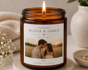 Custom Engagement Photo Candle | Personalized Engaged Gift | Couples Engagement Keepsake | Bridal Shower Gift | Custom Photo Candle