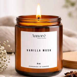 Vanilla Musk Soy Candle – Toasted Marshmallow, Amber, Smoky Scent – Handmade Canada