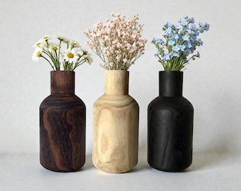 Handmade Minimalist Wooden Vases Rustic Unique Wood Decorative Vase Wabi Sabi Japandi Style Walnut & Charcoal Shelf Decor Artistic Pottery