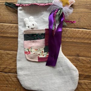 Personalised Embroidered Christmas Stocking with Patchwork Pocket