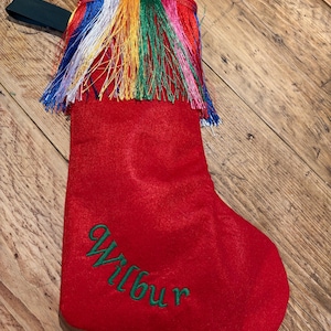 Vibrant Rainbow Fringe Personalized Christmas Stocking Custom Felt Holiday Decor