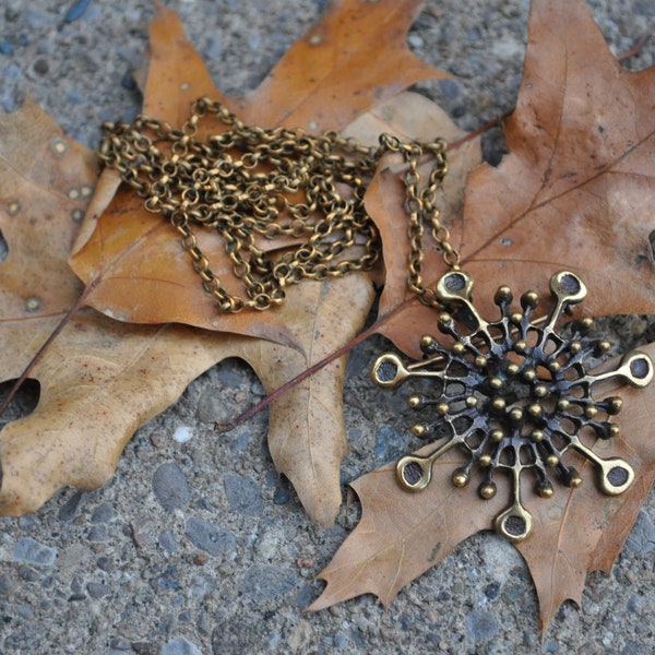 Norwegian Knut Paulsen Notodden Telemark Bronze pendant and pin chain 1970s Mod Abstract Mid Century Modern Necklace