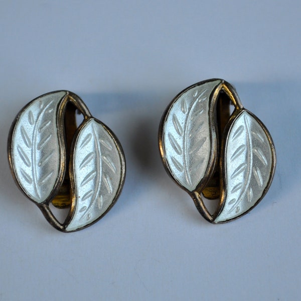 Willy Winnæss for David Andersen (D A) Norway Enamel and Sterling Leaf Earrings