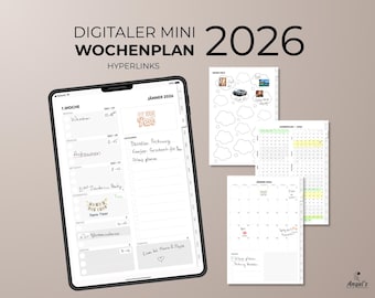 Digital Planner 2026 / Weekly Planner with Working Hours (German) + Stickers / GOODNOTES Planner / iPad Digital Planner
