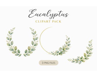 Eucalyptus Clipart Pack | Greenery Wedding Wreath PNG | Botanical Watercolor Leaves | Floral Frame Clipart | Instant Download