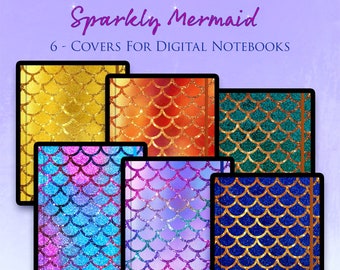 6 Sparkly Mermaid Digital Notebook Covers for GoodNotes - Digital Planner Covers - Digital Covers - 8.5" x 11" - Nautical - Beach - Scales