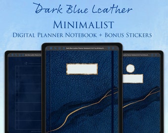 Dark Blue GoodNotes Digital Planner Blank Notebook + Bonus Metallic Digital Stickers - Navy - Gold - Minimalist - 8.5”x11” - Dark Pages