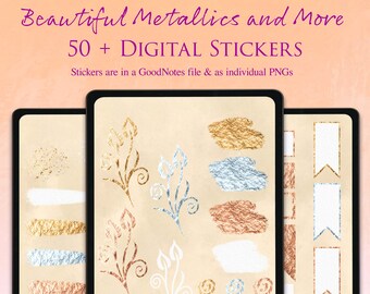 50+ Digital Planner Stickers GoodNotes Metallic - GoodNotes Stickers Planner, Digital Stickers, Clipart, Pre-cropped GoodNotes Stickers