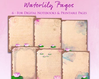 6 Waterlily Digital Notebook Pages for GoodNotes - Printable Journaling Pages - Digital Junk Journal Pages - 8.5" x 11" - Printable Ephemera