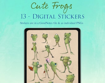 13 Digital Planner Stickers GoodNotes - Cute Frogs - GoodNotes Stickers Planner, Digital Stickers, Clipart, Pre-cropped GoodNotes Stickers